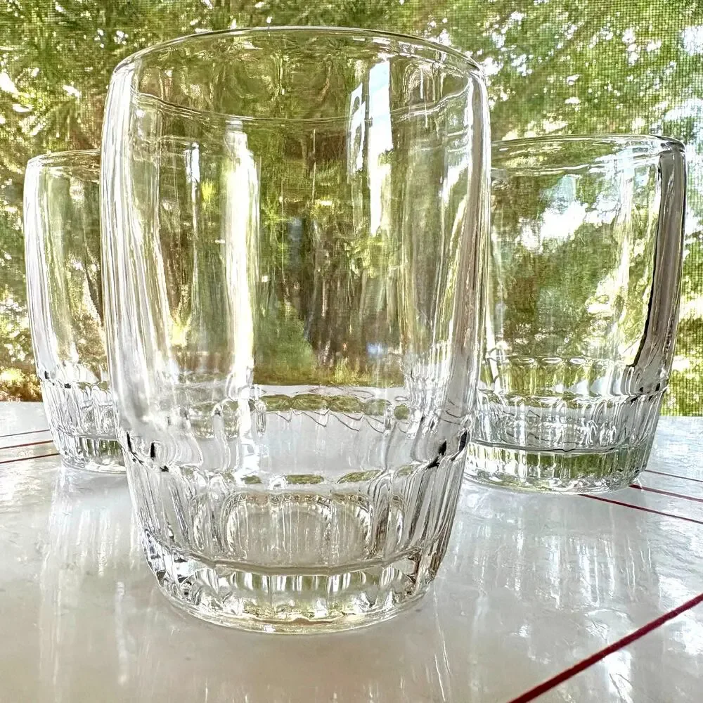 Vintage 1950s Anchor Hocking Barrel Glass Tumblers Set of 4 Clear 8 Oz Glasses
